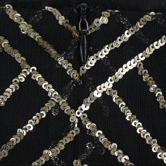 Black & Gold Sparking Sequin Cocktail Club Dress - Picture 7 of 8